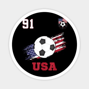American USA Flag Soccer Jersey Favorite Lucky Number 91 Women Men Magnet
